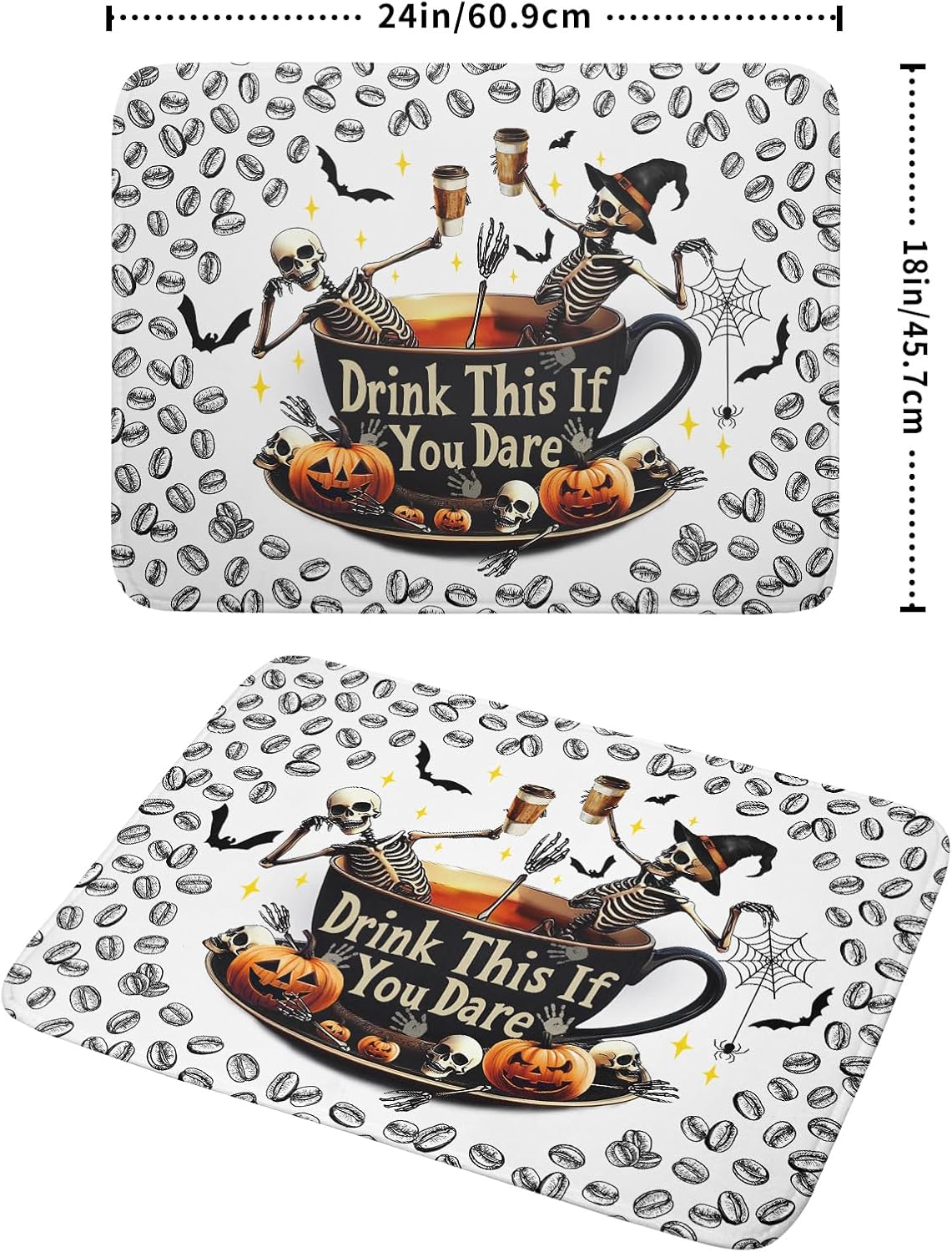 Skull Dead Coffee Mat Funny Dish Drying Pad for Kitchen Counter Absorbent Coffee Bar Accessories 18 X 24 Inch