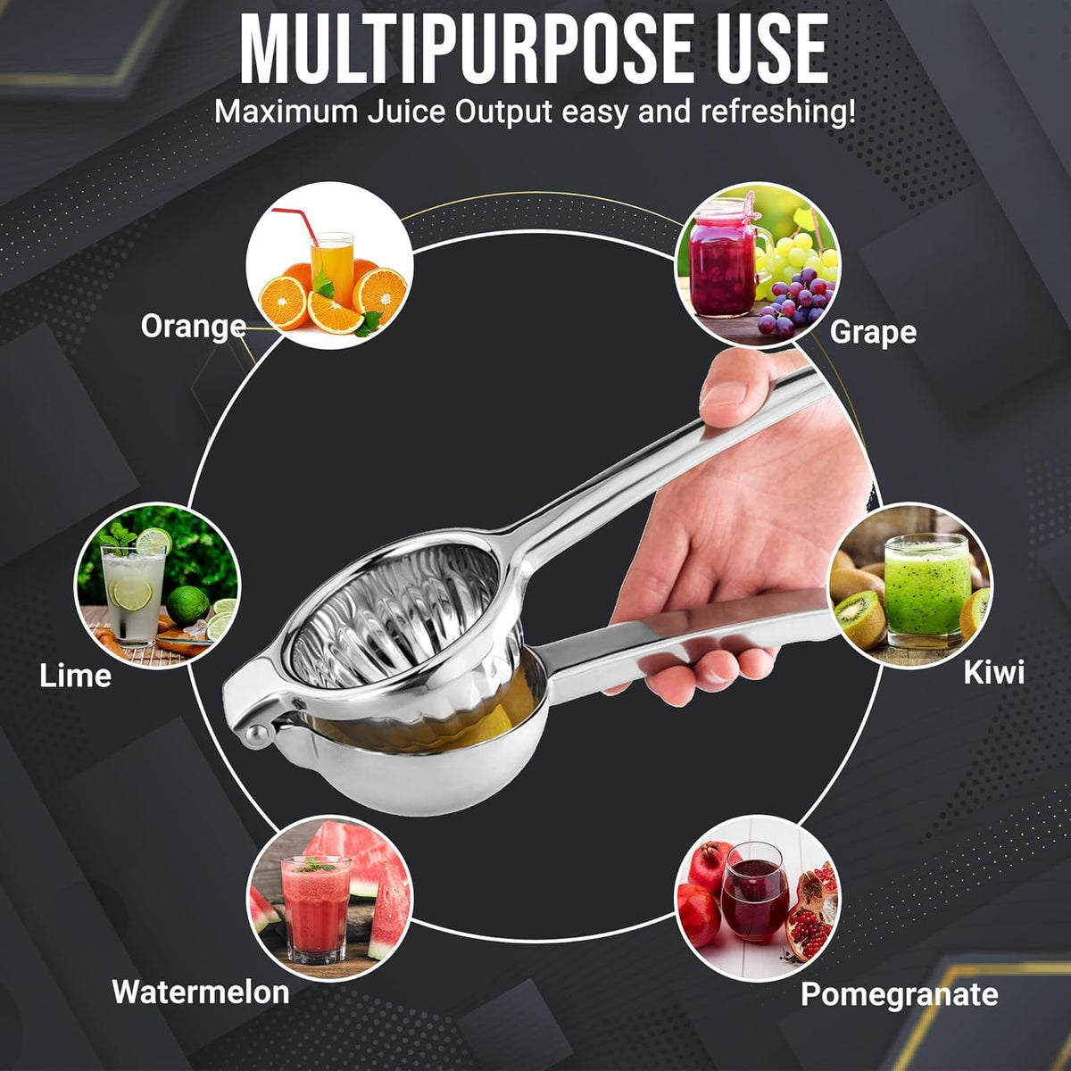 Handheld Lemon Squeezer Stainless Steel – Heavy Duty Manual Citrus Juicer for Lemon, Lime & Small Oranges – Rustproof Lemon Lime Squeezer Stainless Steel with Polished Finish & Ergonomic Grip