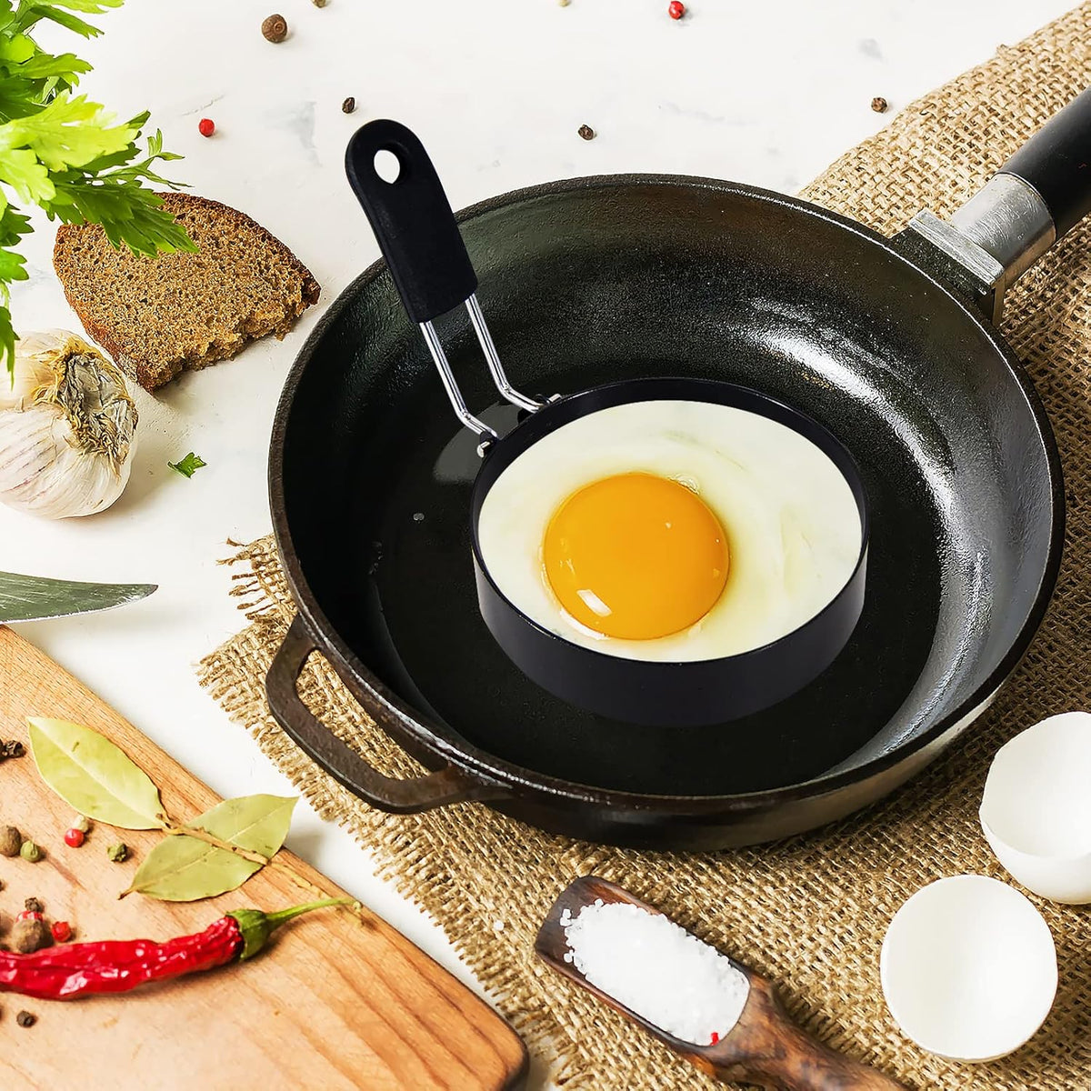 3 packs 3.5'' Egg Rings Set with Silicone Handle, Stainless Steel Egg Cooking Rings，Nonstick，For Frying Eggs and Egg Mcmuffins, Egg Mold For Breakfast