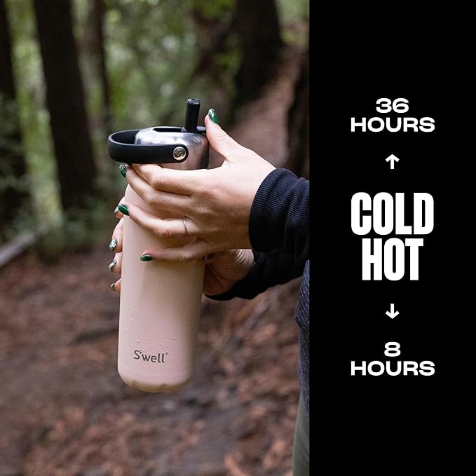 S'well Recycled Stainless Steel Explorer with Flip Straw Lid, 24oz, Himalayan Salt, Triple Layered Vacuum Insulated Containers Keeps Drinks Cold for 36 Hours and Hot for 8