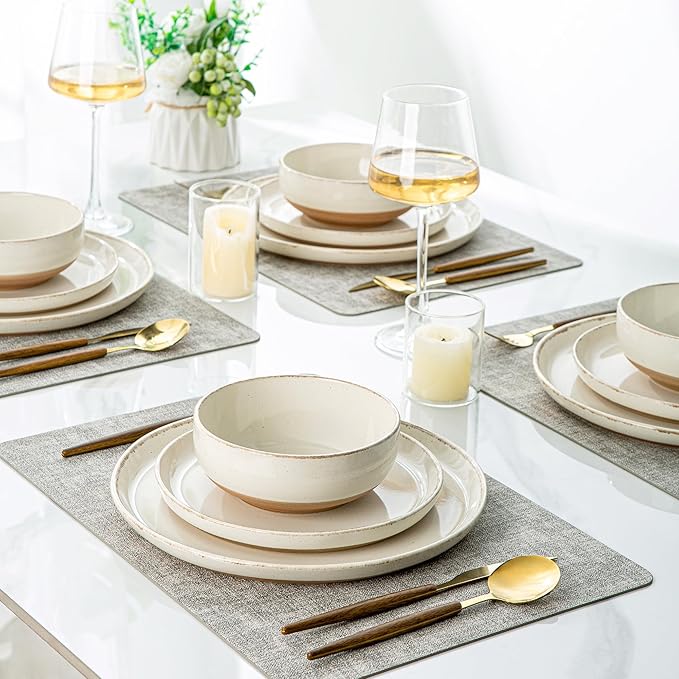 AmorArc 18 Pieces Ceramic Dinnerware Sets for 6, Handpainted Stoneware Plates and Bowls Set with Rustic Terracotta Underside, Scratch Resistant Dishes Set, Dishwasher & Microwave Safe