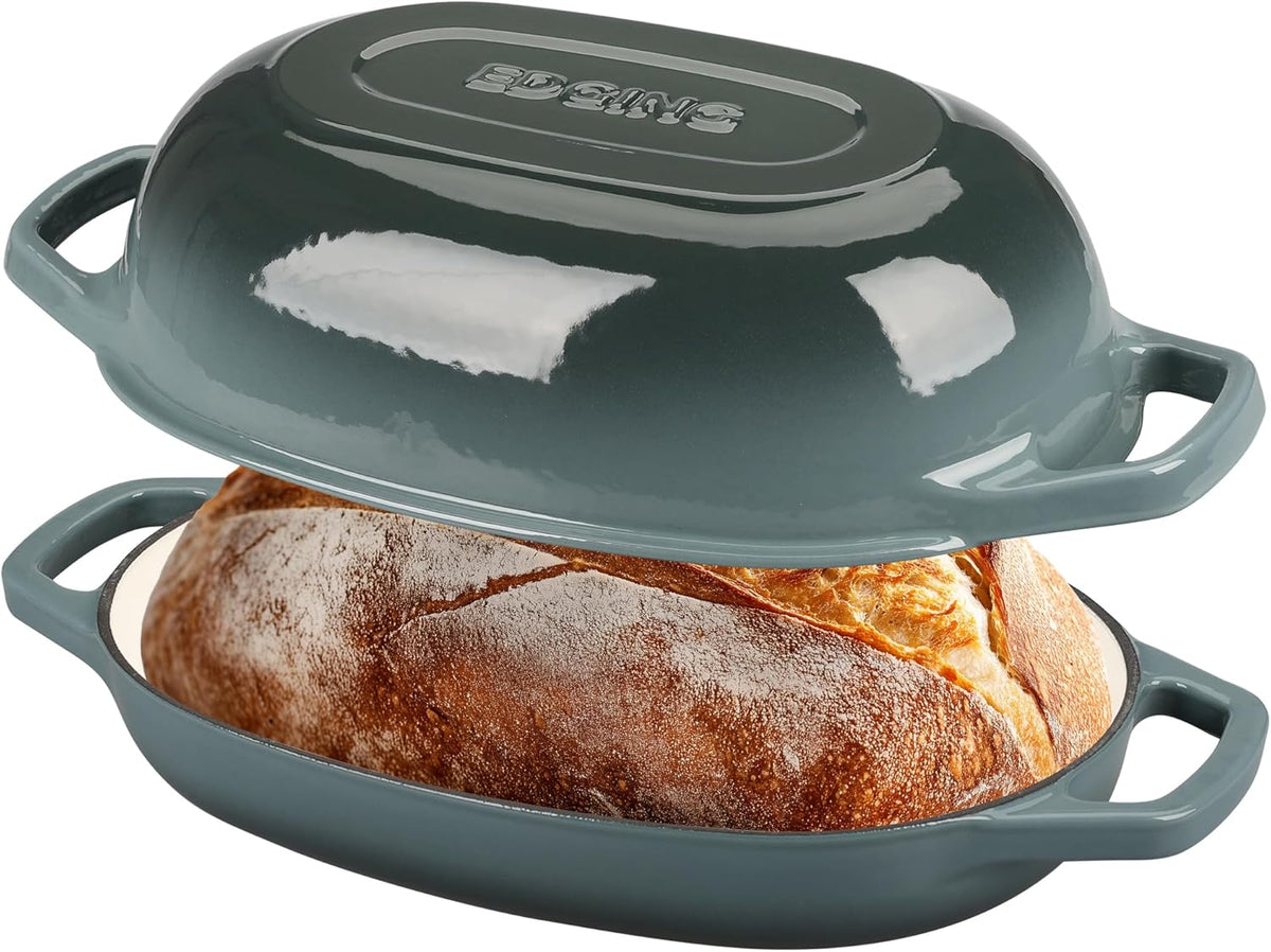 Enameled Cast Iron Dutch Oven Pot with Lid, Oval Dutch Oven for Bread Baking, Bread Oven for Homemade Sourdough Bread Baking, 5qt, Slateblue