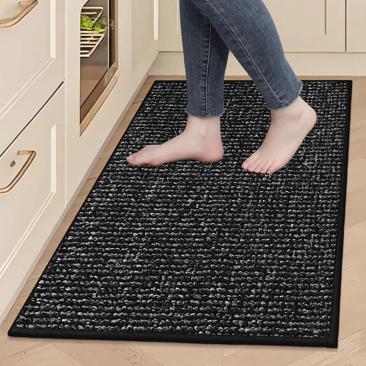 BEQHAUSE Kitchen Rugs 24"x36", Non-Slip Kitchen Mats for Floor, Super Absorbent and Stain Resistant Kitchen Rugs, Machine Washable Rugs for Kitchen, Hallway, Laundry & Sink, Black