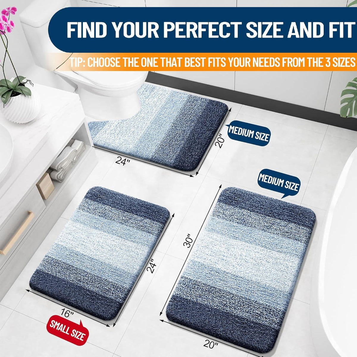 OLANLY Bathroom Rugs Mat 24x16, Extra Soft Absorbent Microfiber Bath Rugs, Rubber Backing, Quick Dry, Machine Washable Bath Mats for Bathroom Floor, Tub and Shower, Home Decor Accessories, Navy Blue