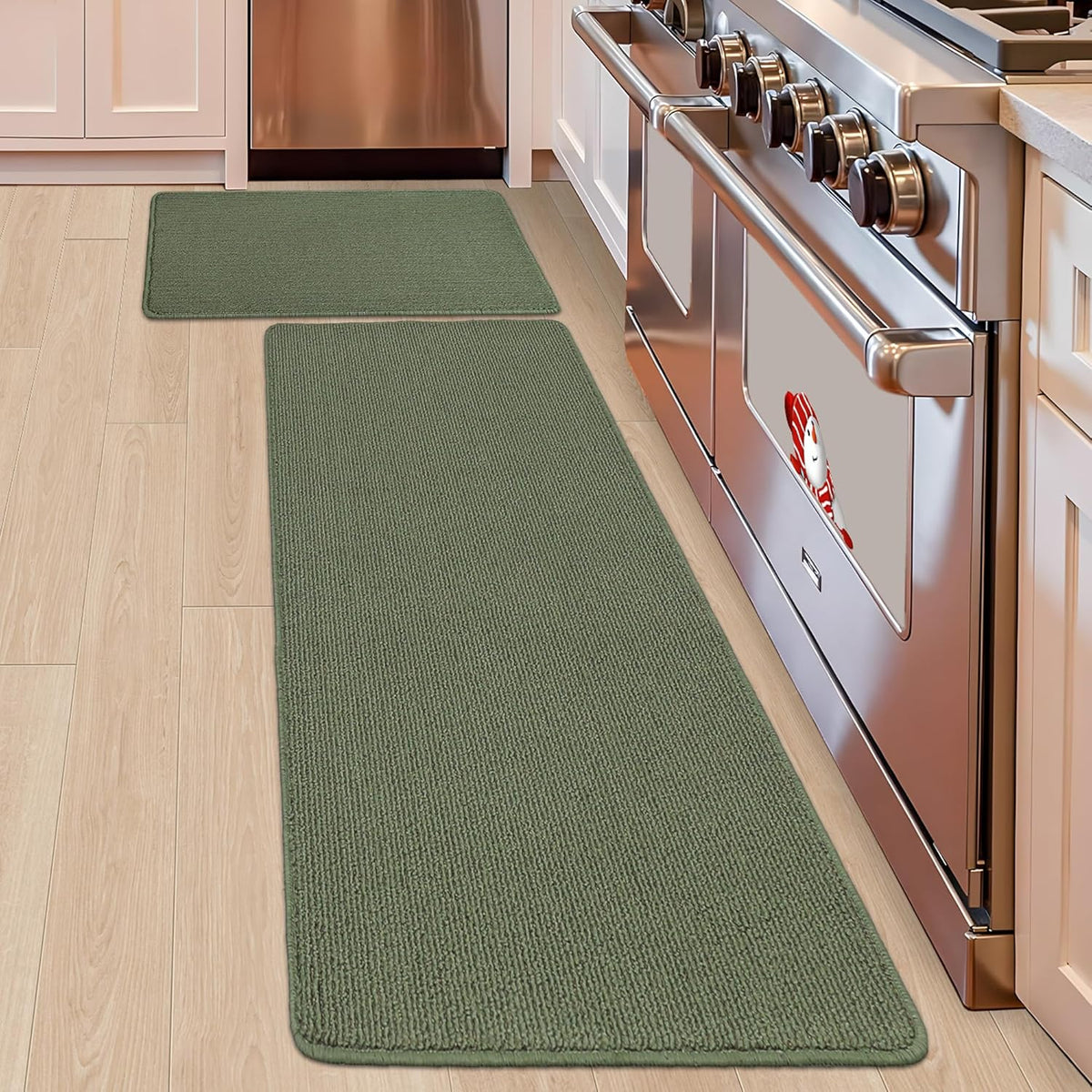 COSY HOMEER 20x30 Inch/20X48 Inch Kitchen Rug Mats Made of 100% Polypropylene Strip TPR Backing 2 Pieces Soft Kitchen Mat Specialized in Anti Slippery and Machine Washable,Green