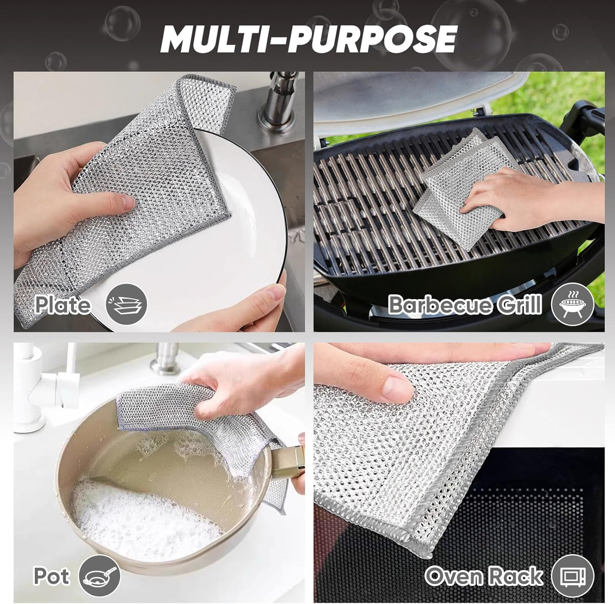 Orighty 24 Pcs Multipurpose Wire Dishwashing Rag, Non-Scratch Wire Dish Cleaning Cloths for Wet and Dry, Reusable Steel Scrubber for Kitchen, Powerful Dishcloth Rag for Cookware, Dish, Stove-7"x8"