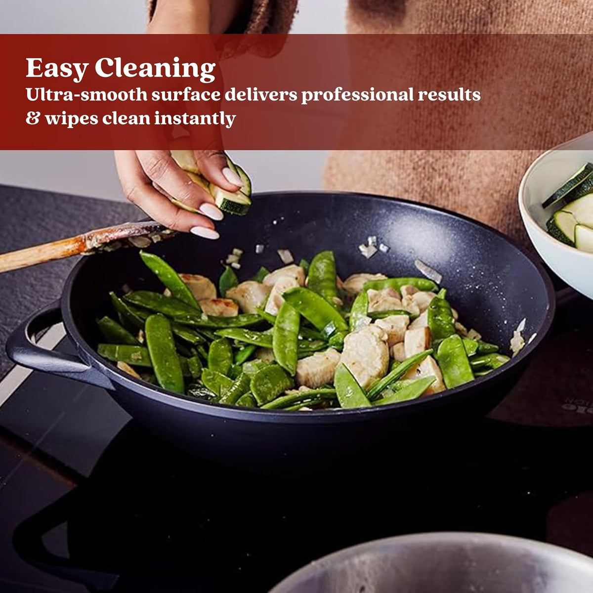 Alva Energy 12" Ceramic Nonstick Wok – PFAS-Free, Non-Toxic Cookware – Fast, Even-Heating Recycled Aluminum with Stay-Cool Handle – Induction Ready & Easy to Clean