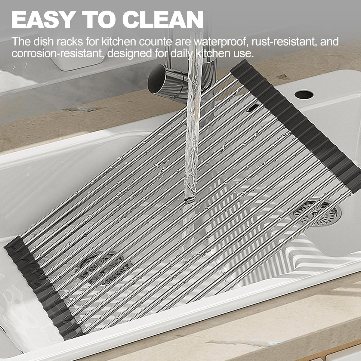 NEZUIBAN Dish Drying Rack with Roll Up and Over Sink for Kitchen,20.5"x13.8",Black