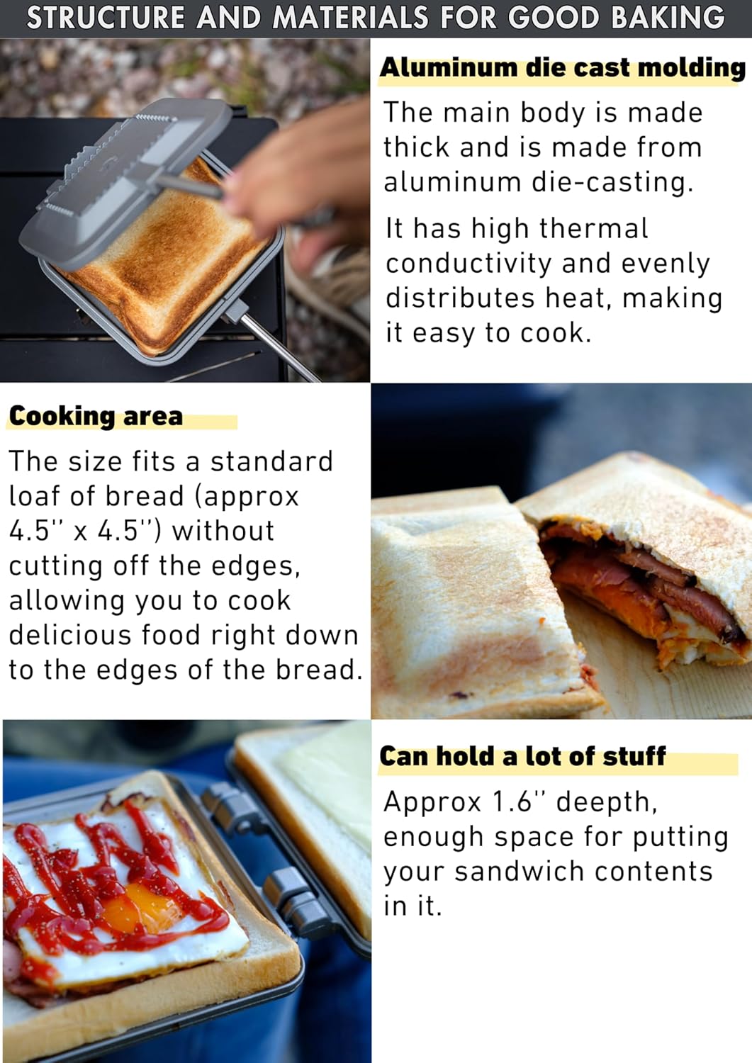 camping moon Sandwich Maker Hot Sand Single Burner Gas Fire Open Fire Compact Aluminum TT-1315 (Silver w/bag)