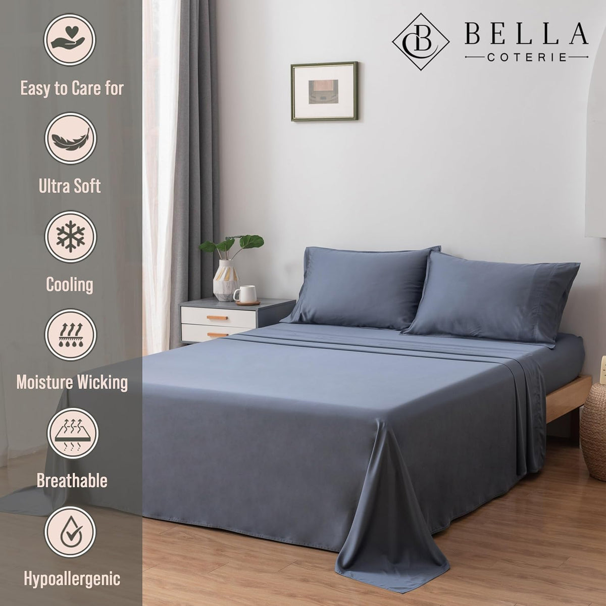 Bella Coterie Luxury Bamboo Viscose Twin XL Size Sheet Set | 100% Organically Grown | Ultra Soft | Cooling for Hot Sleepers | 18" Deep Pocket [Slate Blue]