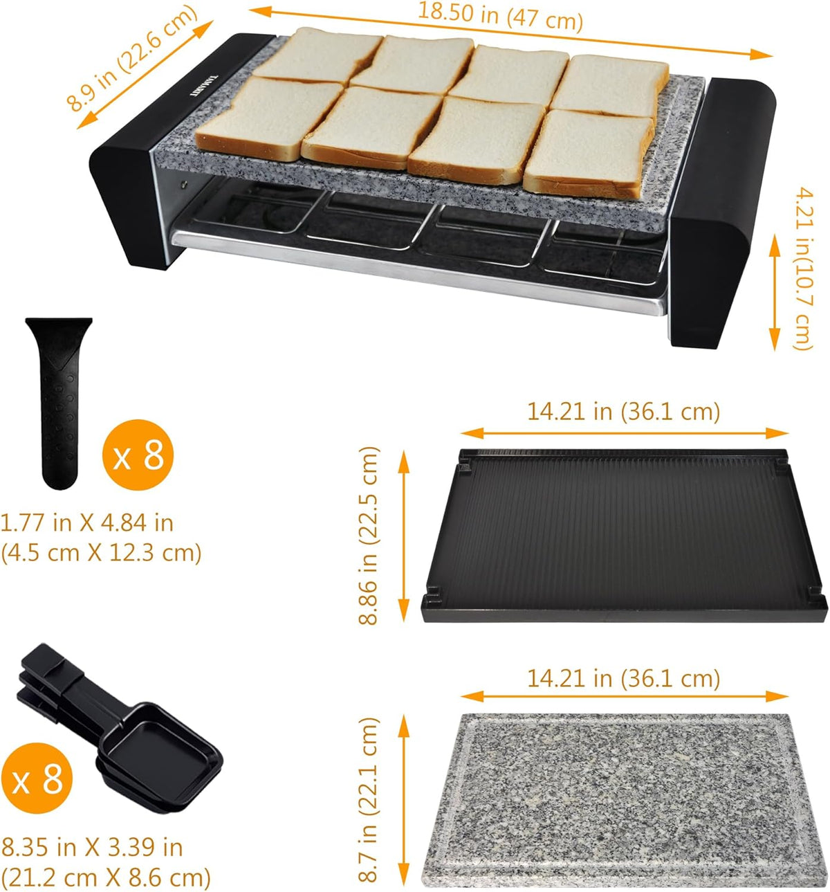 TAMARIT Raclette 3-in-1 Electric Grill - Portable, Korean BBQ Indoor with 8 Paddles, Dishwasher Safe Reversible Non-stick Grill