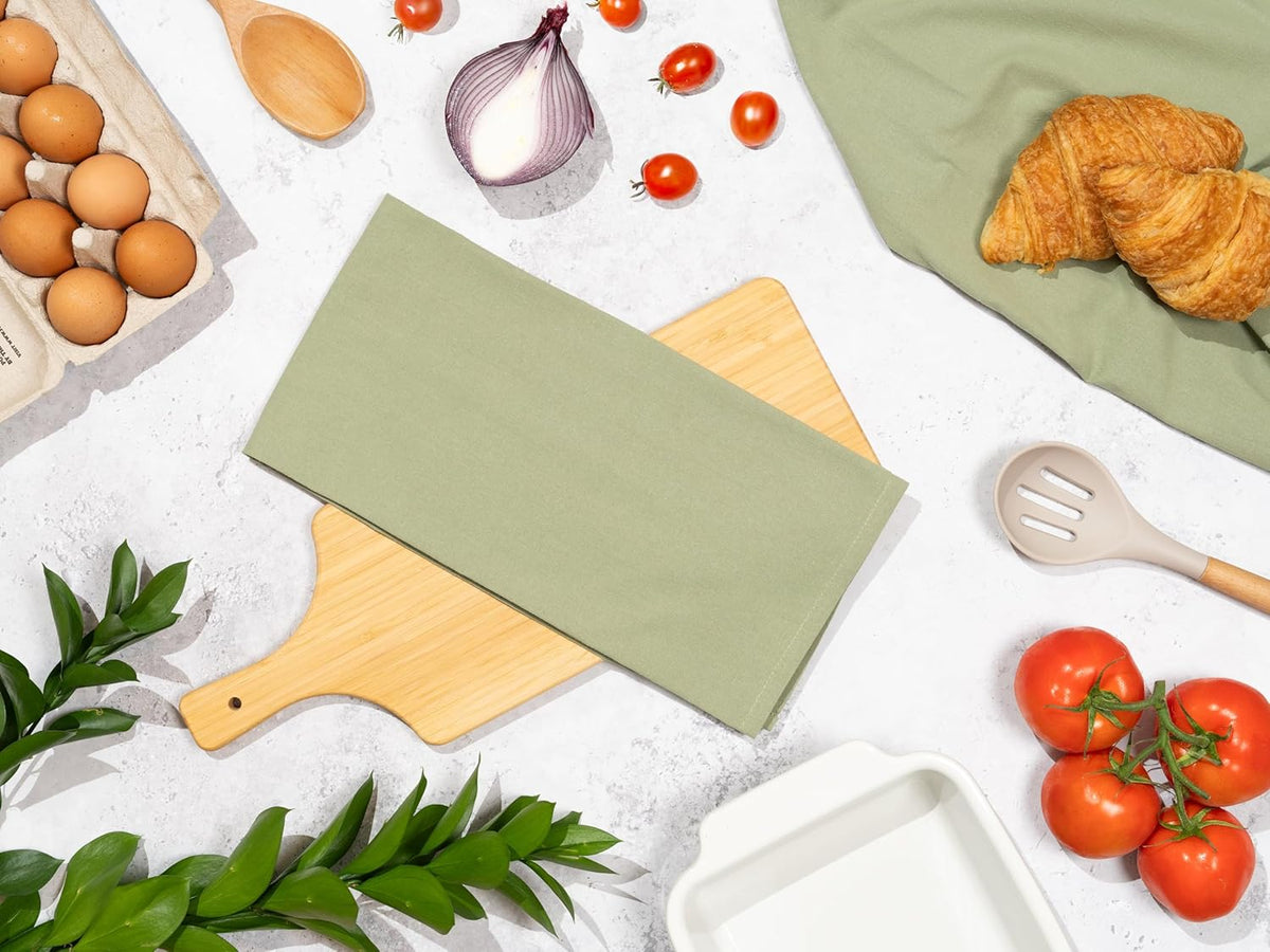 Organic Cotton Sage Flour Sack Kitchen Towels - 10 Pack, 27"x27", Highly Absorbent, Lint-Free Flour Sack Tea Towels for Baking, Kitchen and Dish Drying - 100% Cotton Sage Dish Rags (10 Pack)