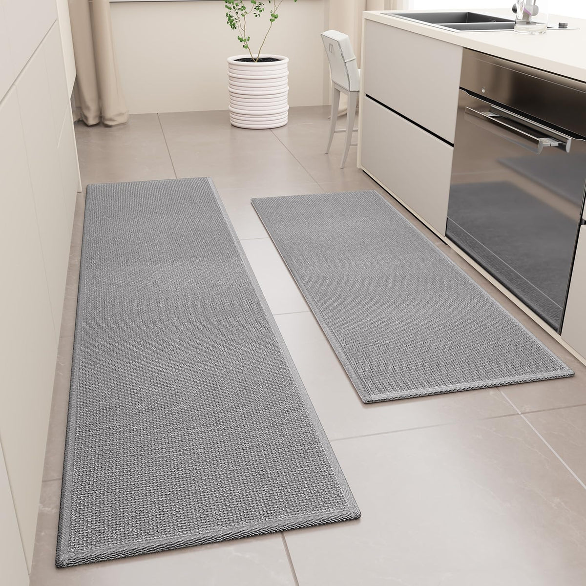 Kitchen Mat Set of 2 PCS, Cushioned Non Slip Rugs for Kitchen Floor, Absorbent Runner Comfort Standing Mats Washable for Kitchen, Office, Home, (Grey, 17.3"x47"+17.3"x71")