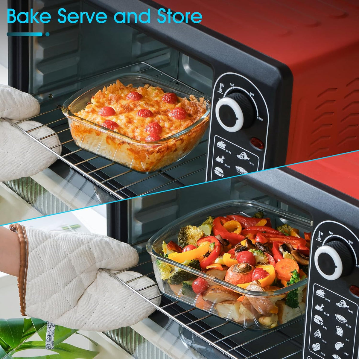 NUTRIUPS 2-Piece 9x9 & 7x7 Square Glass Baking Dish with Lid Set, Deep Baking Pan, Oven Dishwasher and Microwave Safe (Tempered Glass, 1 QT, 2.7 QT)