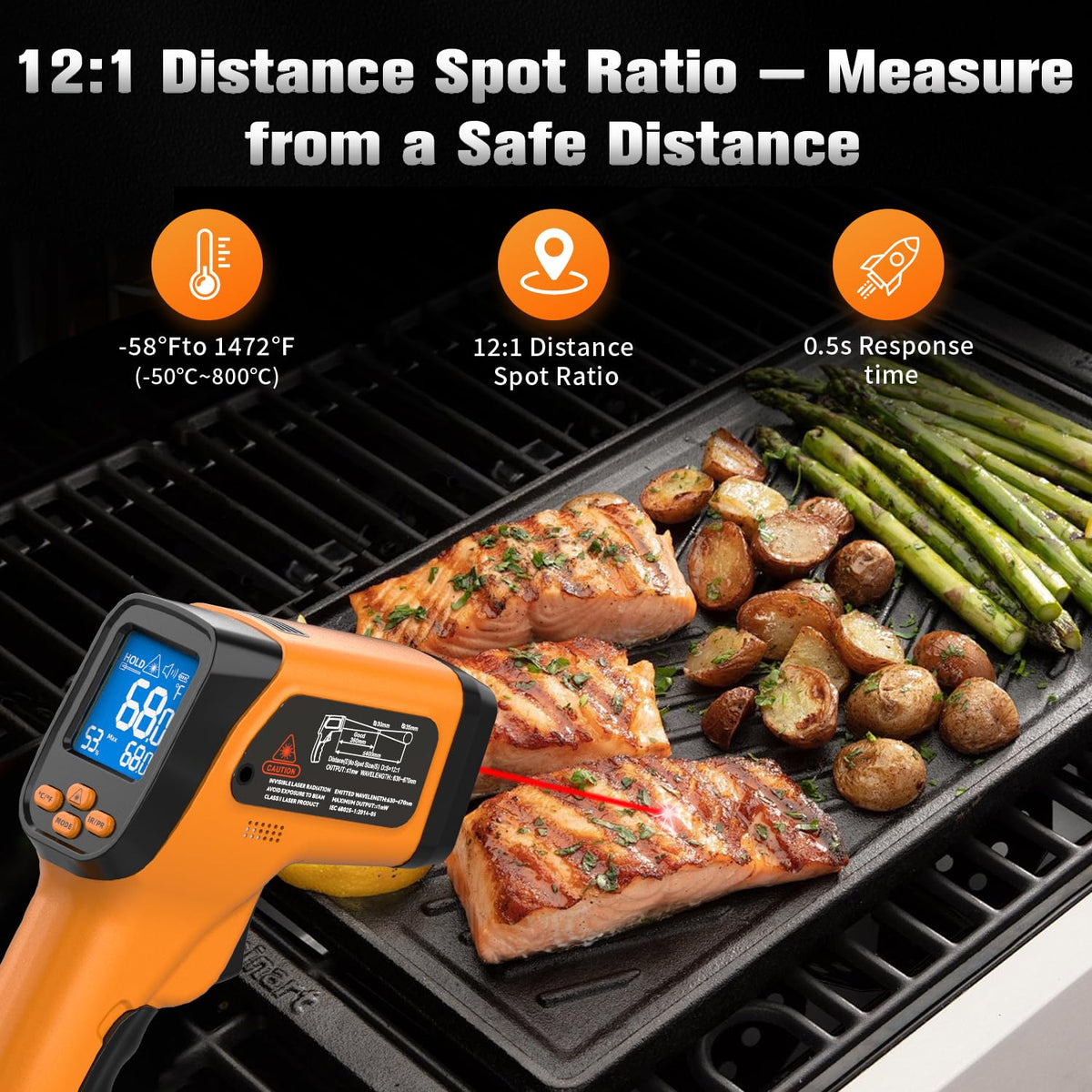 Infrared Thermometer Temperature Gun, Non-Contact Digital Laser Temp -58°F to 1472°F, K-Type Probe -58°F to 572°F, for Cooking, Pizza Oven, BBQ, HVAC, Home & Industrial