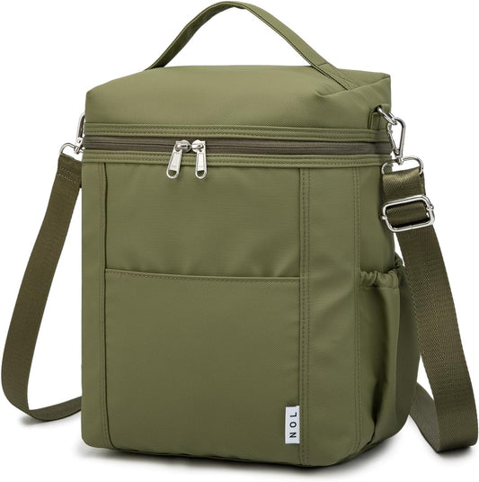 NOL Natural Organic Lifestyle Insulated Lunch Bags for Women Cooler Bag Lightweight Nylon Waterproof Lunch Box For Work (Amy green, Large)