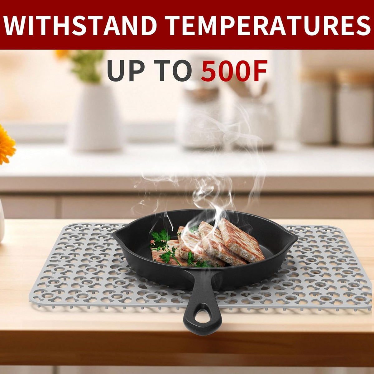 WAFT YEARN Sink Mats Sink Protectors Dish Racks Dishwasher Safe Grid Mats for Kitchen Sink Silicone Protect Sink from Stains Damage Scratches Non Slip Heat Resistant Rust Resistant 18"X12.5" Grey