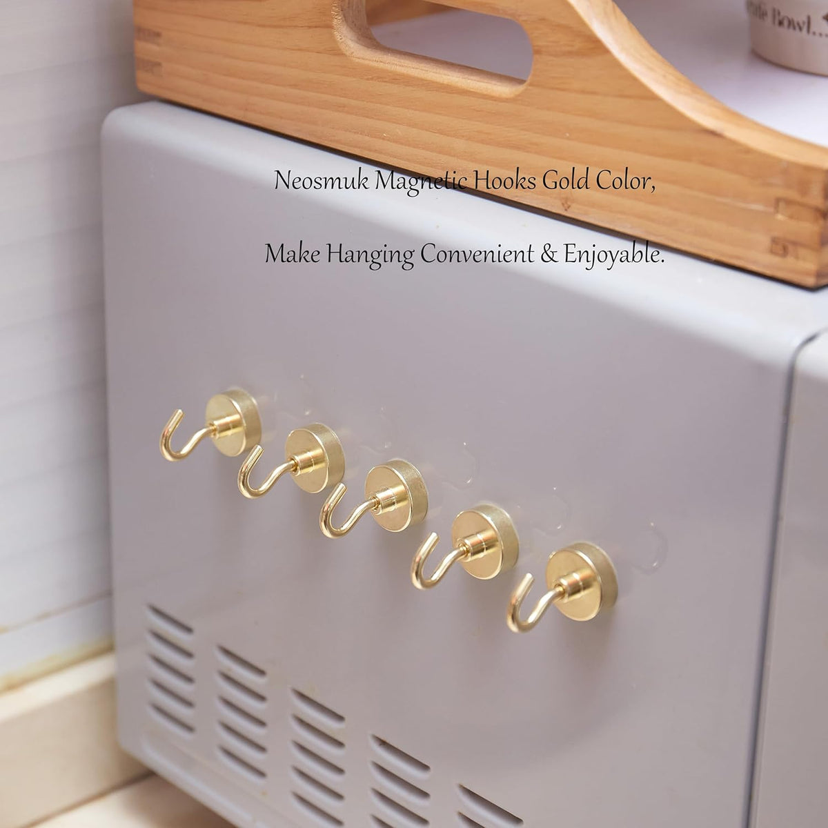 Neosmuk Magnetic Hooks,Heavy Duty Earth Magnets with Hook for Refrigerator, Extra Strong Cruise Hook for Hanging, Magnetic Hanger for Cabins, Grill (Gold, Pack of 10)