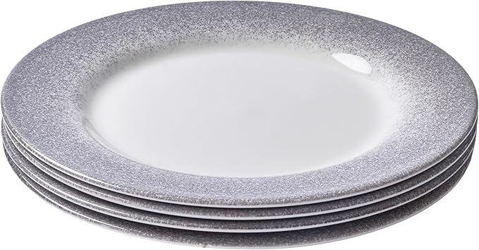 Portmeirion Potter's Mist Dinner Plate (Set of 4) - 10.5" Earthenware Plates with Classic Mist Rim - Microwave, Dishwasher, Freezer, Oven Safe - Ideal Modern Dinnerware Set (Grey Mist)