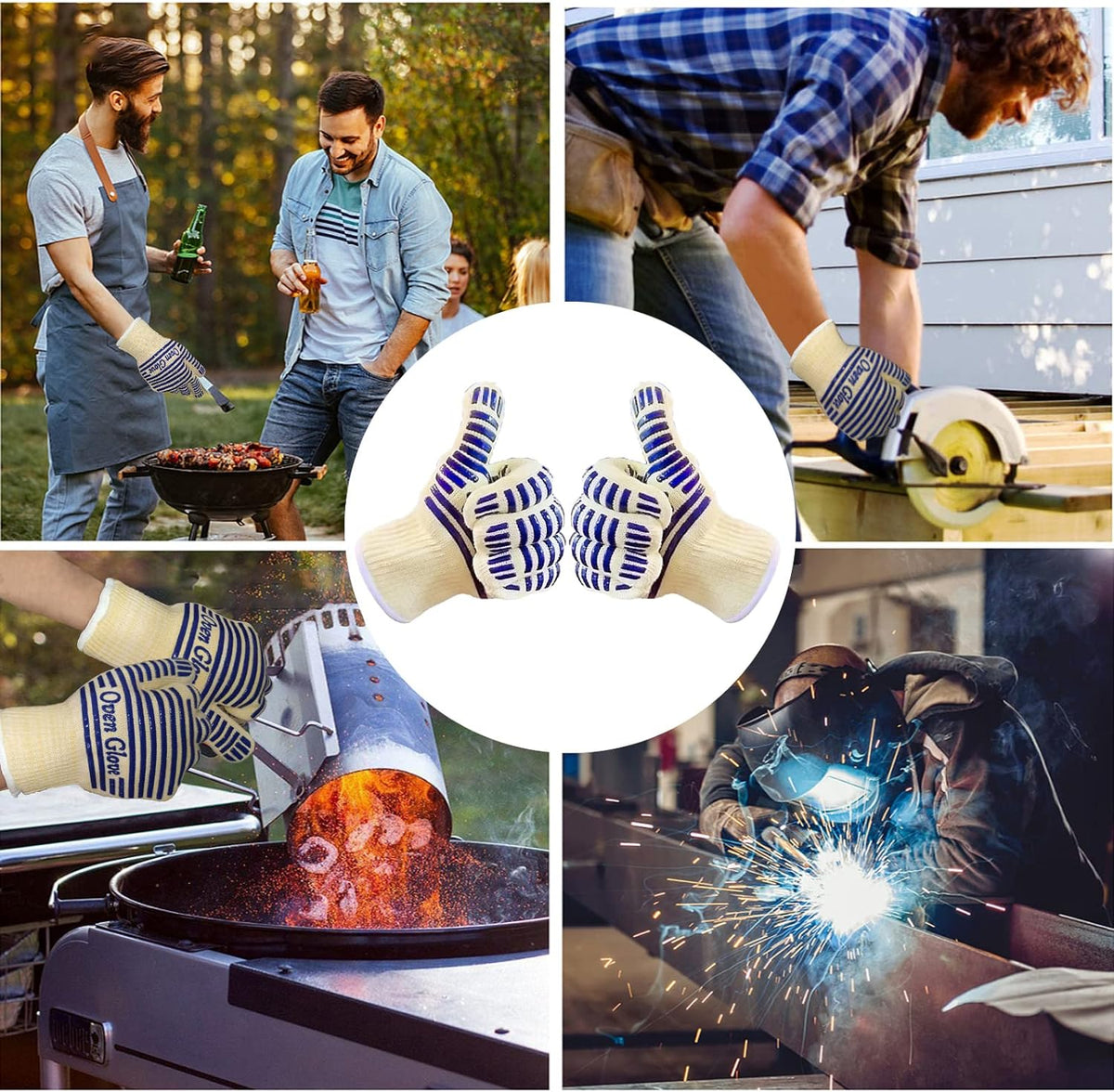 Oven Gloves, Heat Resistant 540 Degrees Grilling Gloves, Hot Surface Handler Non-Slip Silicone Oven Mitts with Fingers, BBQ Gloves for Cooking/Kitchen/Baking, Pack of 2