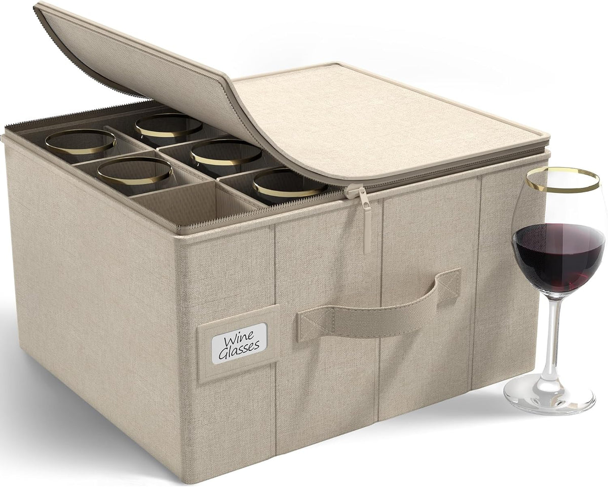 Sorbus Stemware Storage Cases Hard Shell, Wine Glass Storage Box Case with Dividers and Handle - China Storage Containers Holds 12 Crystal Glassware, Red White Wine Glasses, Champagne Flutes, Goblets
