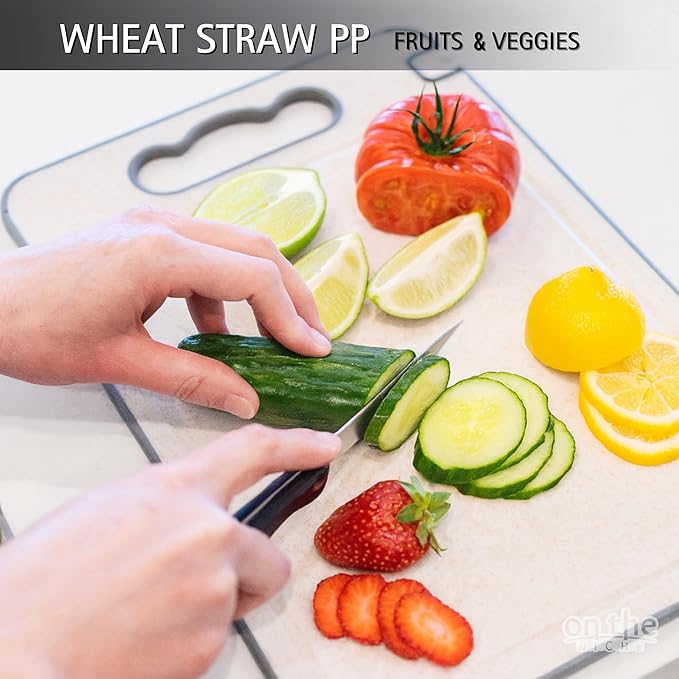 304 Stainless Steel Cutting Board – Double-Sided Kitchen Chopping Board with Wheat Straw PP, Built-in Knife Sharpener, Juice Grooves, Garlic & Ginger Grater, Handle – 14.37 x 9.84 in
