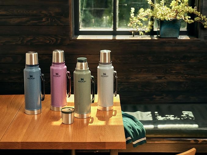 Stanley Classic Legendary Vacuum Bottle 1.5 qt, Wide Mouth with Leakproof Cup Lid, Keep Drinks Hot or Cold, Packable for Travel, Insulated Stainless Steel Thermal Bottle, BPA-Free, Hammertone Lake