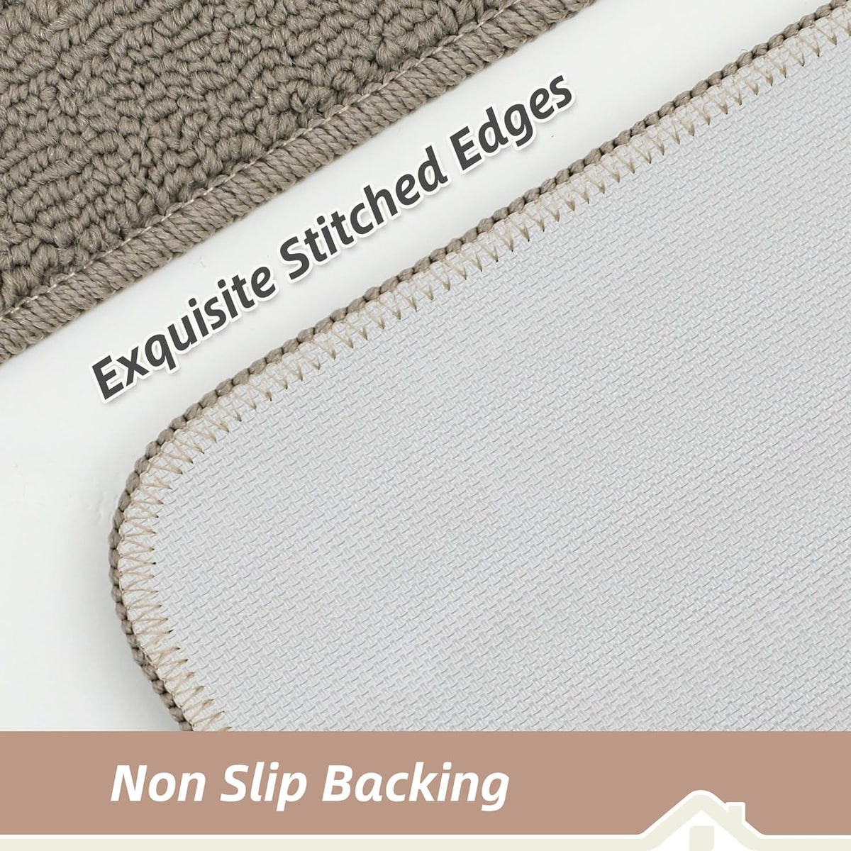 BEQHAUSE 30x18 Inch Kitchen Rug Mat Durable Kitchen Rugs Non-Slip Washable Absorbent Kitchen Mats for Floor Dirt-Resistant Semicircular Kitchen Mat (Taupe, 2PCS)