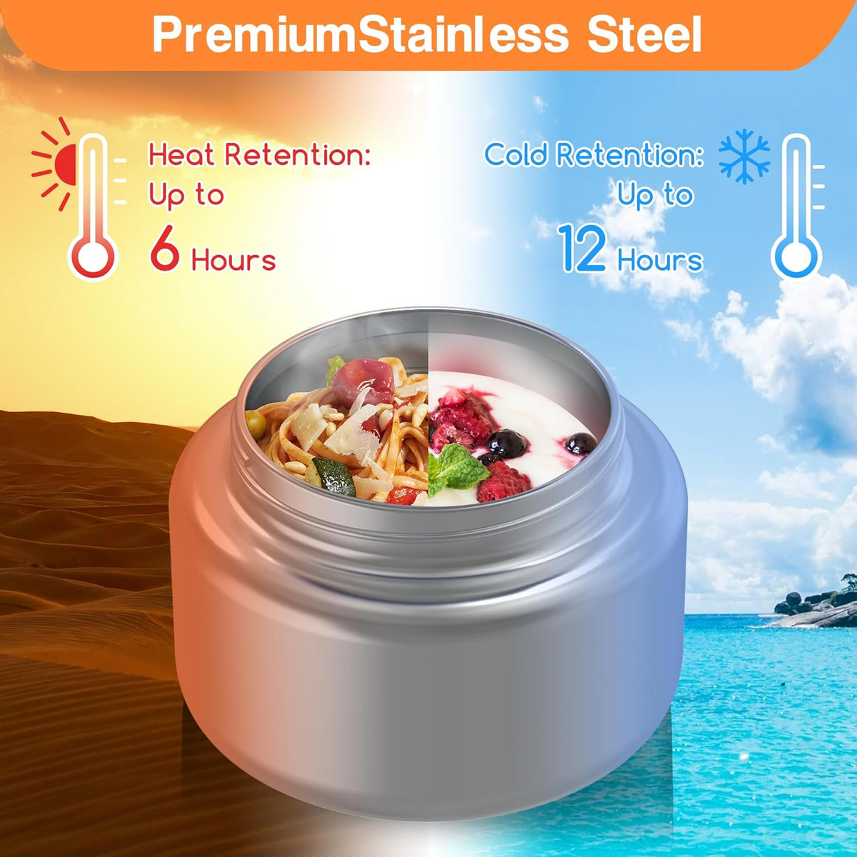 Bento Box for Kids - Leak-Proof Lunch Box with Insulated Thermos Food Jar - 4 Compartments, 1 Removable Divider, 1Spoon, 1 Fork - Dishwasher Safe, BPA-Free (Navy blue)