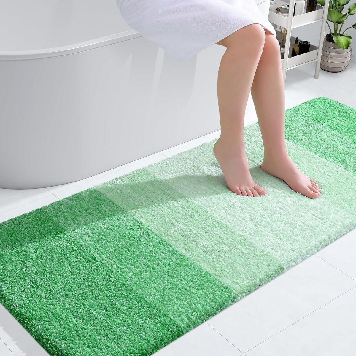 OLANLY Bathroom Runner Rugs 59x24, Extra Soft Absorbent Microfiber Bath Rugs, Rubber Backing, Quick Dry, Machine Washable Bath Mats for Bathroom Floor, Tub and Shower, Home Decor Accessories, Green