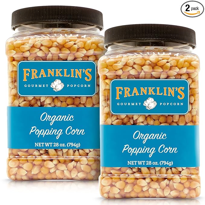 Franklin’s Gourmet Popcorn Organic Popcorn Kernels for Popping - 28oz Tub Pack of 2 - Made in USA, Non-GMO & All-Natural - Old Fashioned Unpopped Popcorn Kernels for Popcorn Machine
