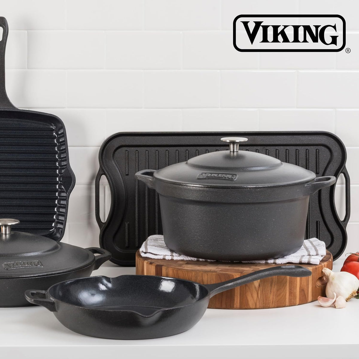 Viking Griddle, 20 Inch Reversible Cast Iron Grill Pan, Pre-Seasoned, Oven Safe, Hand Wash Only, Black