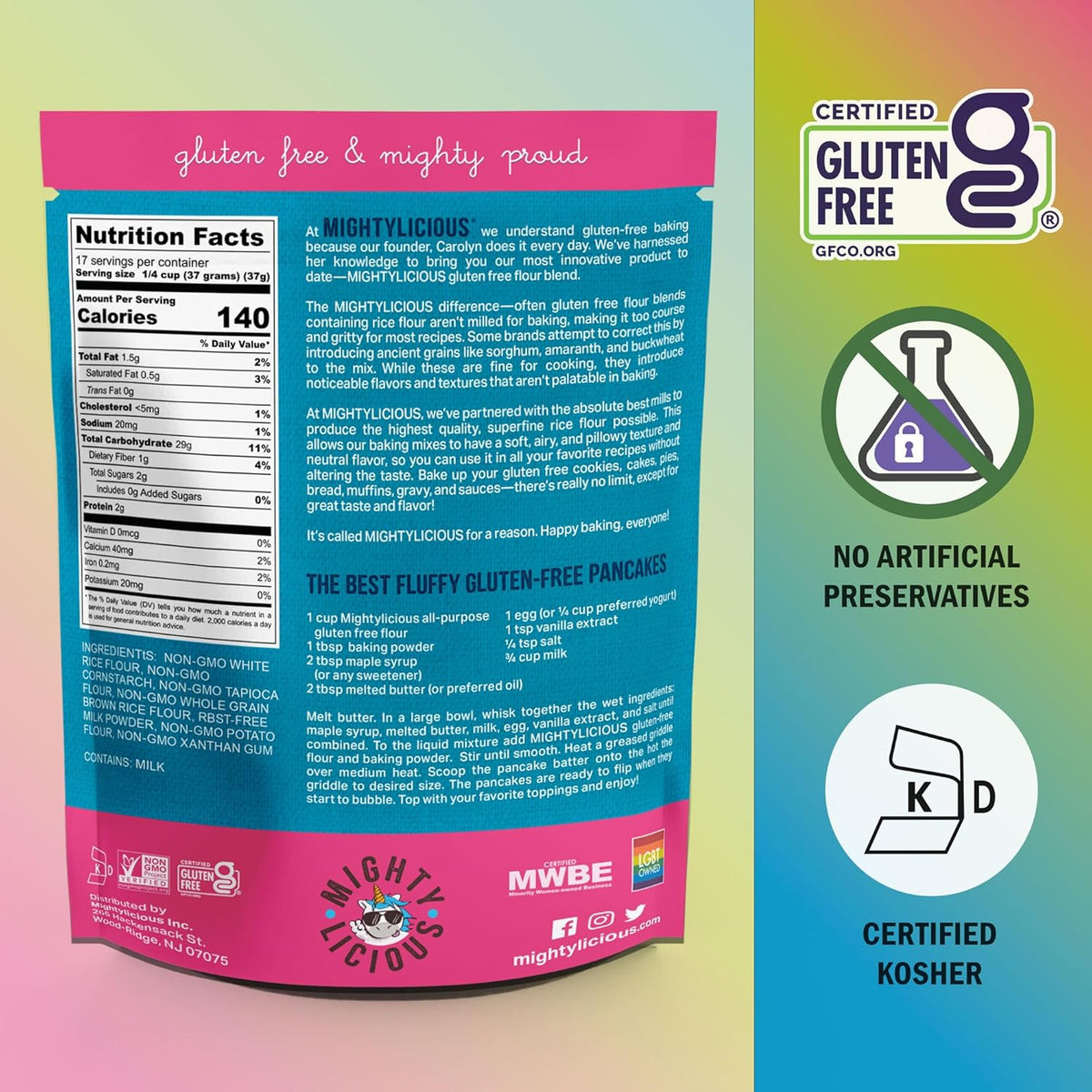 Mightylicious Gluten-Free All-Purpose Flour - Superfine Rice Flour - Non-GMO - Allergen Friendly - Ideal for Baking, Cooking, and Topping for Cakes, Bread, Muffins - 3-Pack (66oz Total, 4.3lbs)