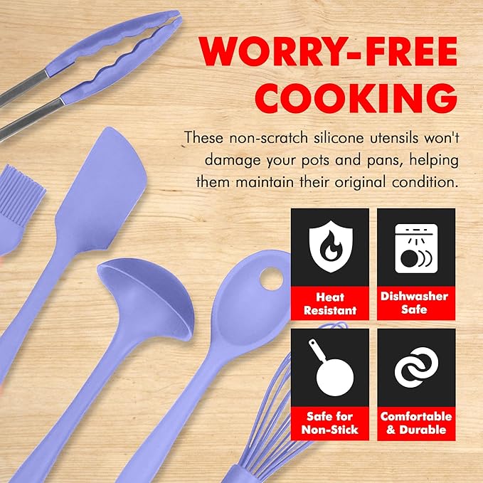 Chef Craft - Premium Silicone Kitchen Tools and Utensils Set, Non-Scratch, Withstands Temperatures up to 450°F, BPA-Free, 9 Piece Cooking Utensils Set, Pastel Blue