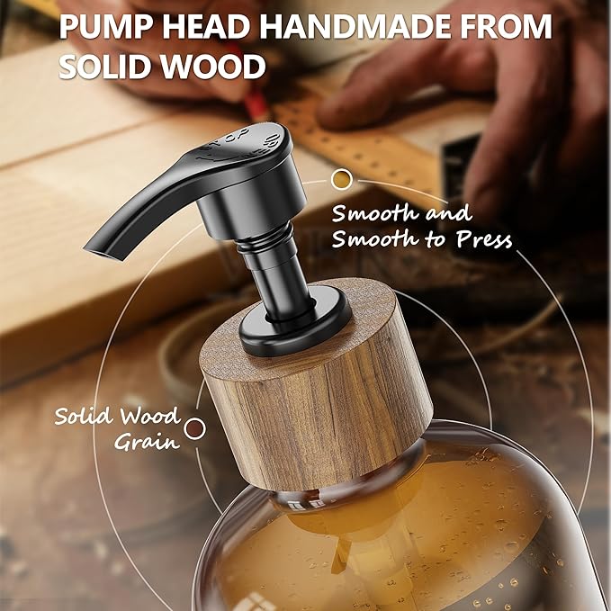 Cisily Kitchen Dish Soap Dispenser Set with 2 Pack 16.9oz Amber Glass Bottle and Sponge Holder, Dish Soap Dispensers with Adjustable Sponge Holder, Vintage Hand and Dish Soap Dispensers Set