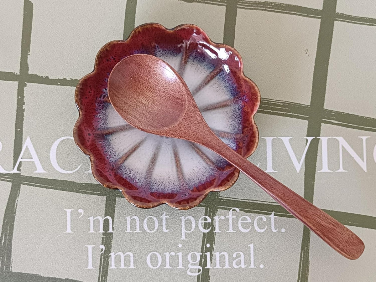 Ceramic Spoon Rest for Stove Top, Flower Cute Spoon Rest for Kitchen Counter, Cooking Spoon Holder for Kitchen Counter, Utensil Rest Spatula Rest Ladle Holder Tong Rest, 1 PC (Retro, Red)