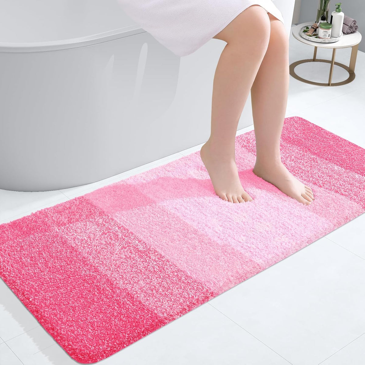 OLANLY Bathroom Runner Rugs 47x20, Extra Soft Absorbent Microfiber Bath Rugs, Rubber Backing, Quick Dry, Machine Washable Bath Mats for Bathroom Floor, Tub and Shower, Home Decor Accessories, Pink