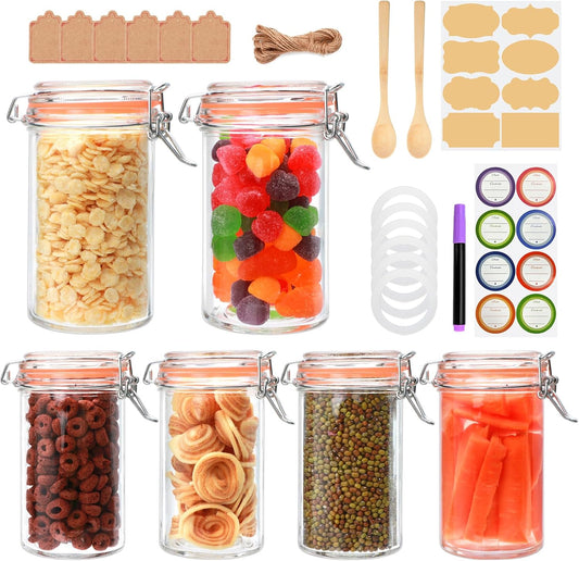 16 oz Glass Jars with Airtight Lid, Set of 6 Mason Jars 16 oz, Glass Storage Jars, Airtight Glass Jars, Canning Jar，Glass Canister with Seal for Pickle, Vanilla, Cookie, Jelly