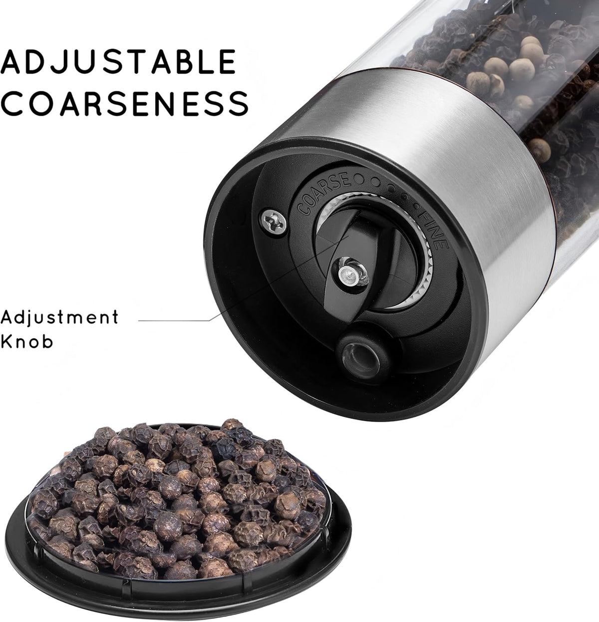 Electric Salt and Pepper Grinder Set Rechargeable, Automatic Salt and Pepper Grinder Set with Oversized Top Button, Stainless Steel Electric Salt and Pepper Shakers Set