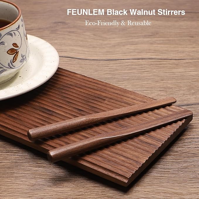 Black Walnut Wood Coffee Stirrers, 6Pcs 6 Inch Reusable Stir Sticks for Coffee, Tea, Milk, Espresso, Peanut Butter Spreader, Multifunctional Wooden Stirrers with Smooth Finish (Brown, 6pcs)