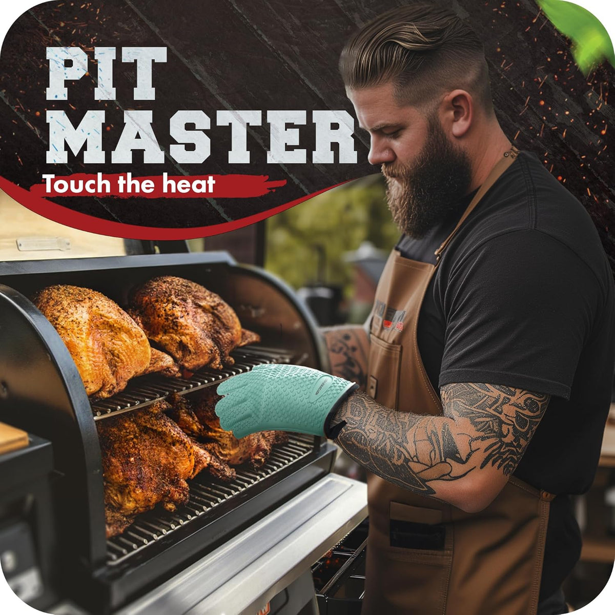 KITCHEN PERFECTION XL Silicone Smoker Oven Gloves-Extreme Heat Resistant BBQ Gloves-Handle Hot Food Right on Your Grill Fryer&Pit|Waterproof Grilling Cooking Baking Mitts|Superior Value Set+3 Bonuses