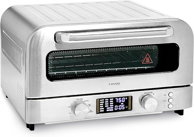 Cassia Countertop Electric Air Fryer Pizza Oven, 12" Capacity, 20L, 1800W, Heats up to 750°F, 16 Presets, Includes Pizza Stone, Peel, Fry Basket, Stainless Steel