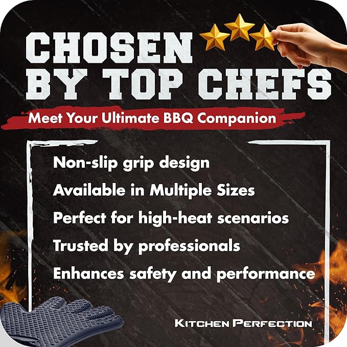 KITCHEN PERFECTION Silicone Smoker Oven Gloves - Extreme Heat Resistant BBQ Gloves - Handle Hot Food Right on Your Smoker Grill Fryer Pit | Waterproof Oven Mitts | Superior Value Set + 3 Bonuses