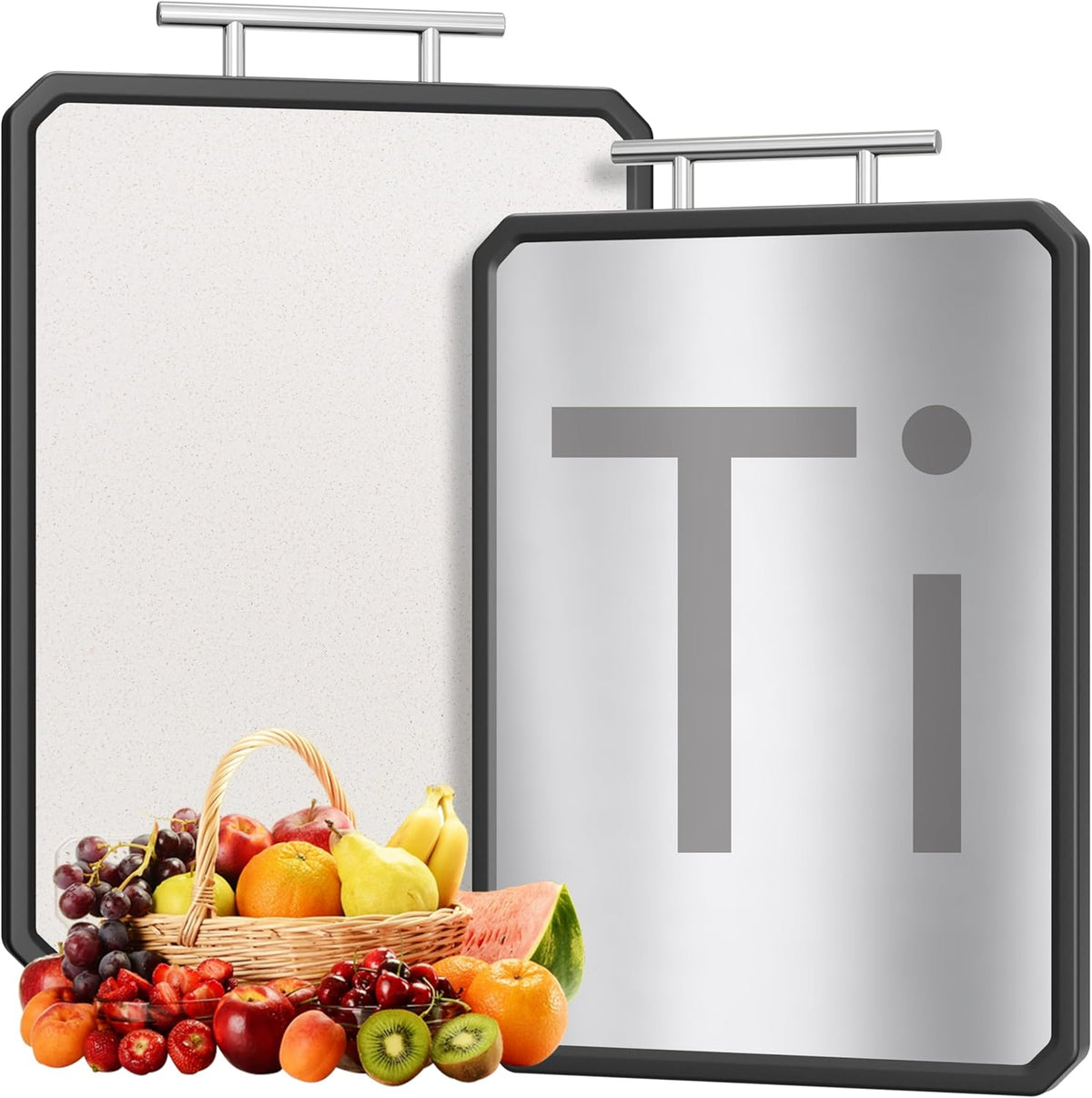 Titanium Cutting Boards for Kitchen, Large 16x11 Inch Pure Titanium and Wheat Straw PP Double Sided Chopping Board, Dishwasher Safe, Easy to Clean