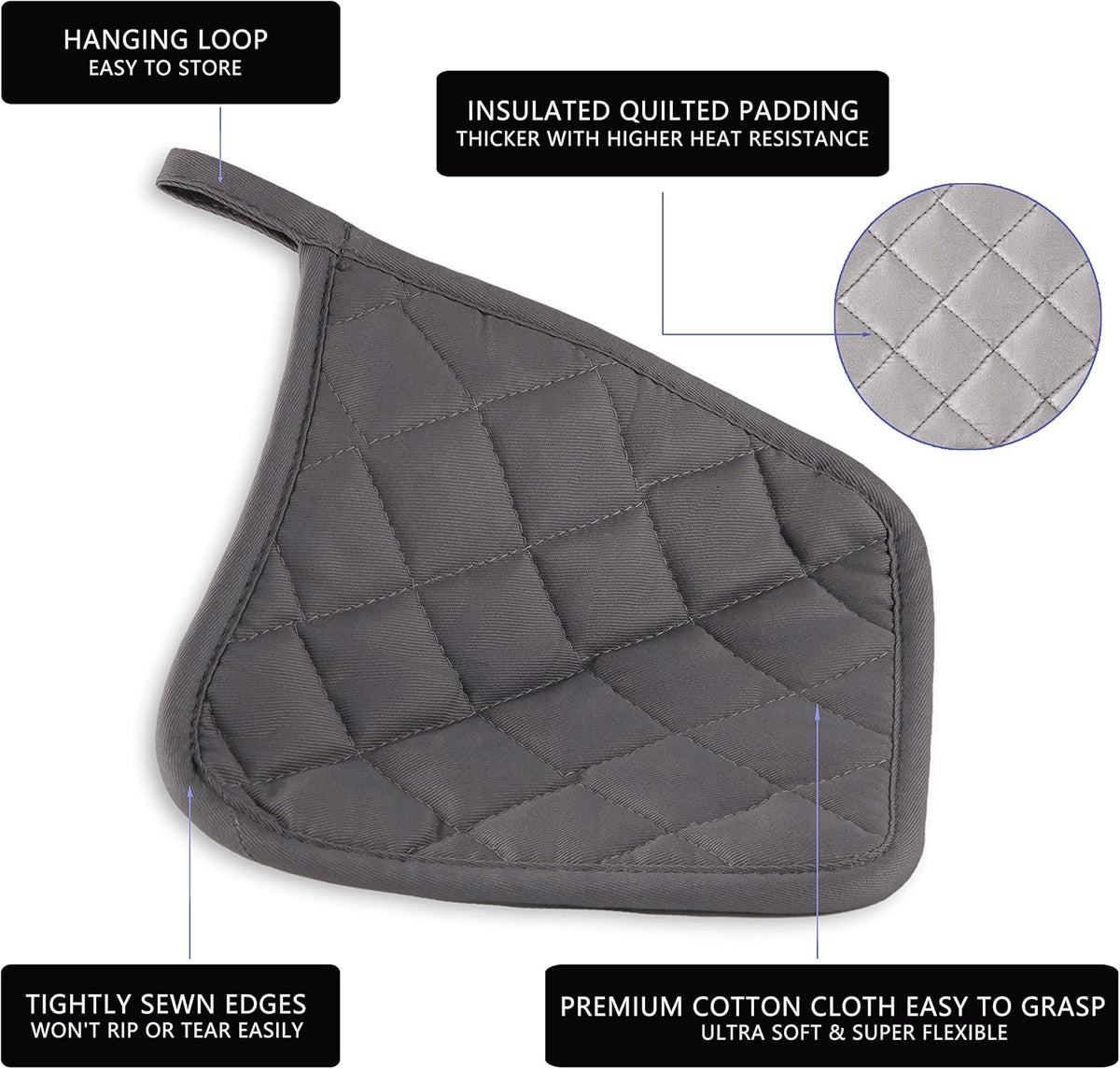 Kitchen Pot Holders Set Heat Resistant Pure Cotton Potholders Kit Trivets Large Coasters Hot Pads Terry Pot Holders for Everyday Cooking and Baking by 7 x 7 Inch Set of 6 Grey