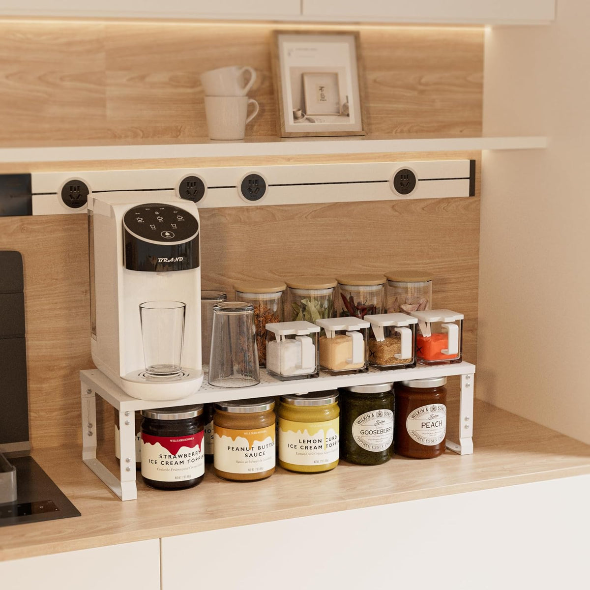 Expandable Spice Rack,Stackable Storage for Cabinet, Multi-Functional Kitchen Shelving,Height-Adjustable,Sustainable Organizer Solution(1Pack/White/Large)