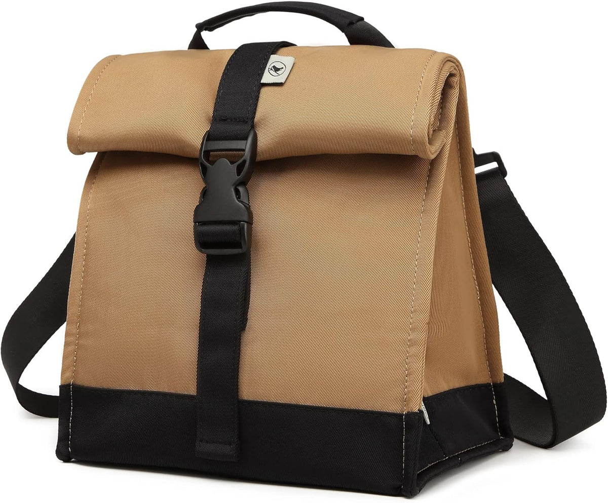 SUNNY BIRD Insulated Lunch Bag Rolltop Lunch Box Tote Bag for Women, Men, Adults and Teens (Brown)