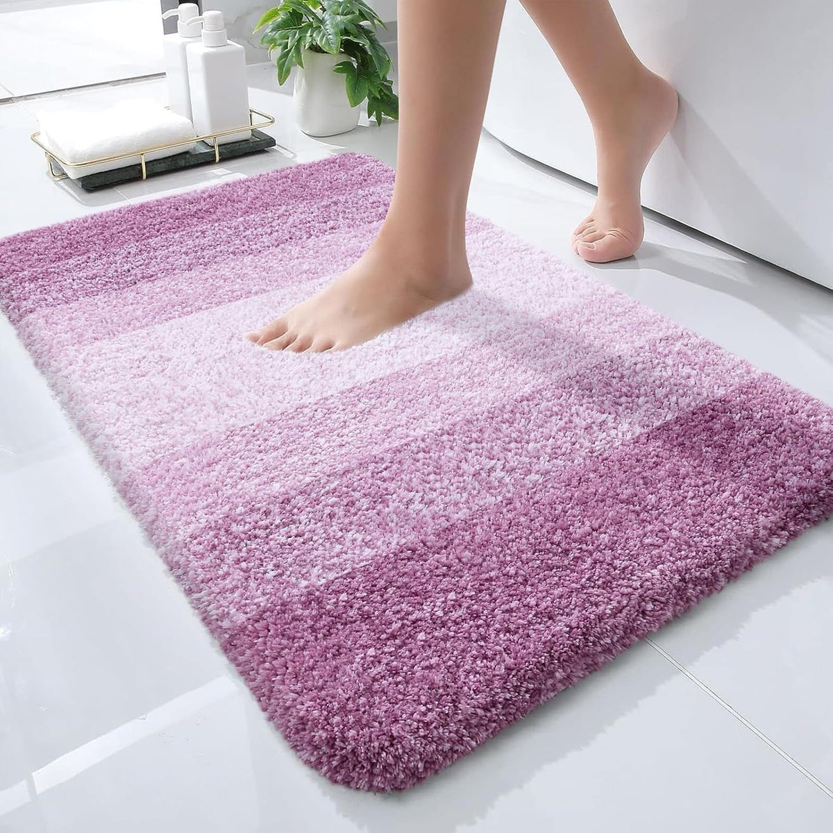 OLANLY Bathroom Rugs Mat 24x16, Extra Soft Absorbent Microfiber Bath Rugs, Rubber Backing, Quick Dry, Washable Bath Mats for Bathroom Floor, Tub and Shower, Home Decor Accessories, Pinkish-Purple