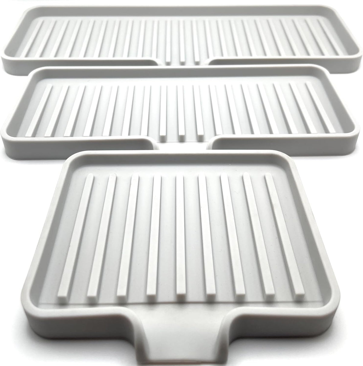 Happitasa Silicone Soap Dish Tray and Sponge Holder with Drain Chute | Bathroom and Kitchen Sink Organizer Caddy (Light Grey, 12"x4", 7.4 Ounces)