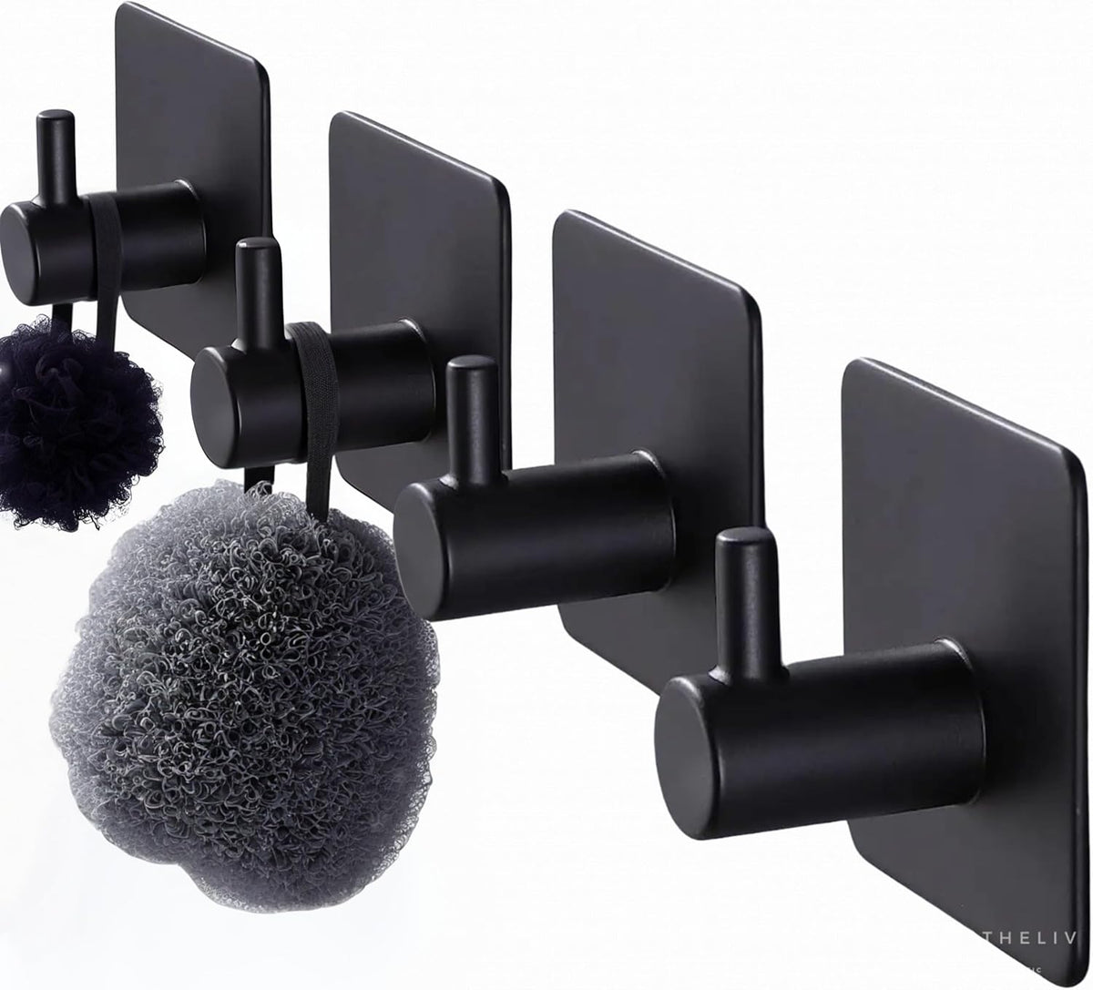 Adhesive Hooks for Hanging - 4 PCs, Towels Hooks for Bathroom, Sticky Hooks for Walls No Damage, Adhesive Hook for Outside, Kitchen, Bathroom, Office (Black 1)
